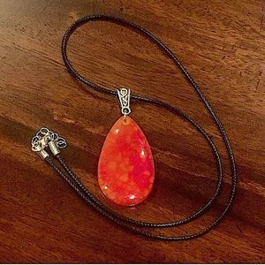 Fire Dragon Vein Pendant on Waxed Necklace w/ Lobster Claw Clasp